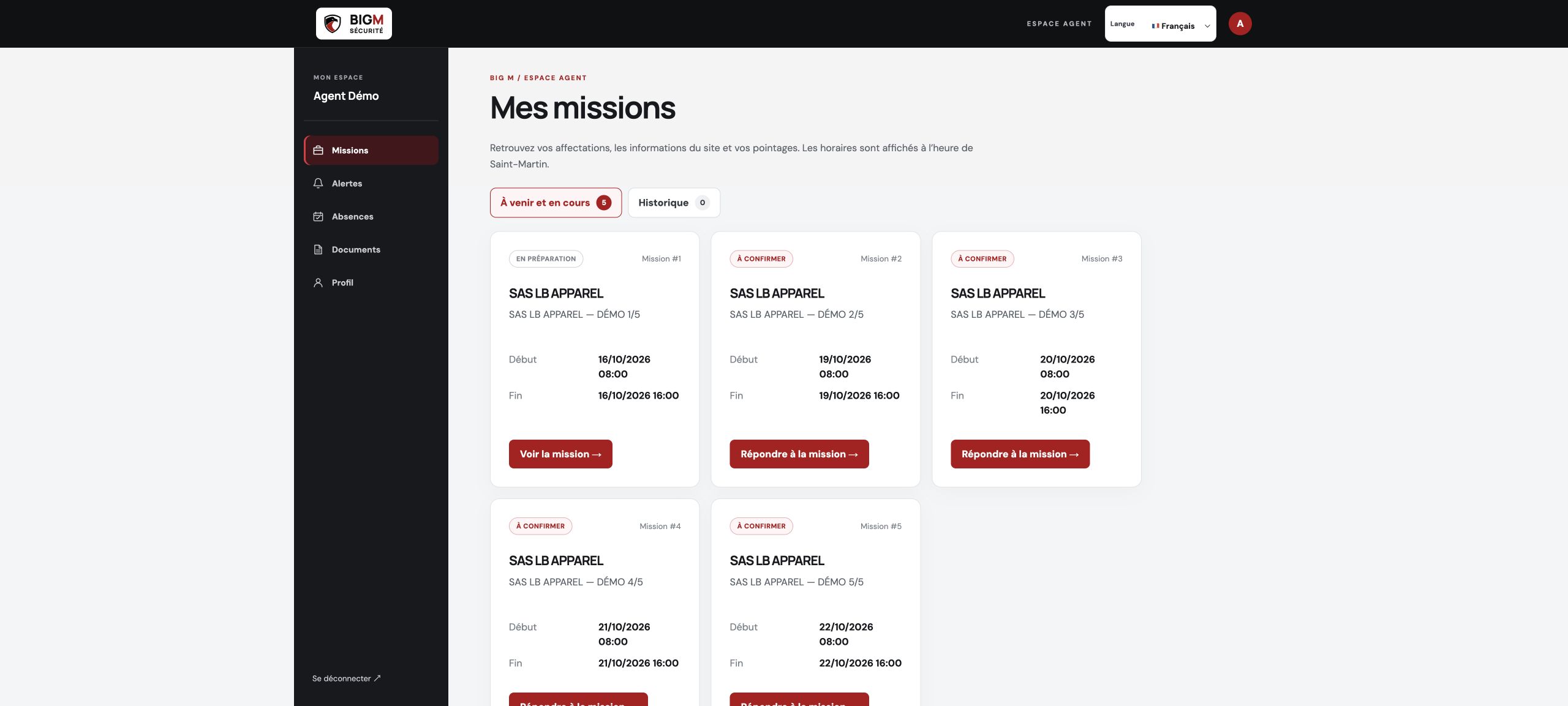 Le terrain dispose de ses missions, au bon endroit et au bon moment